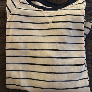 Women's Unshrinkable Mini-Waffle Tee, Long-Sleeve Crewneck Stripe